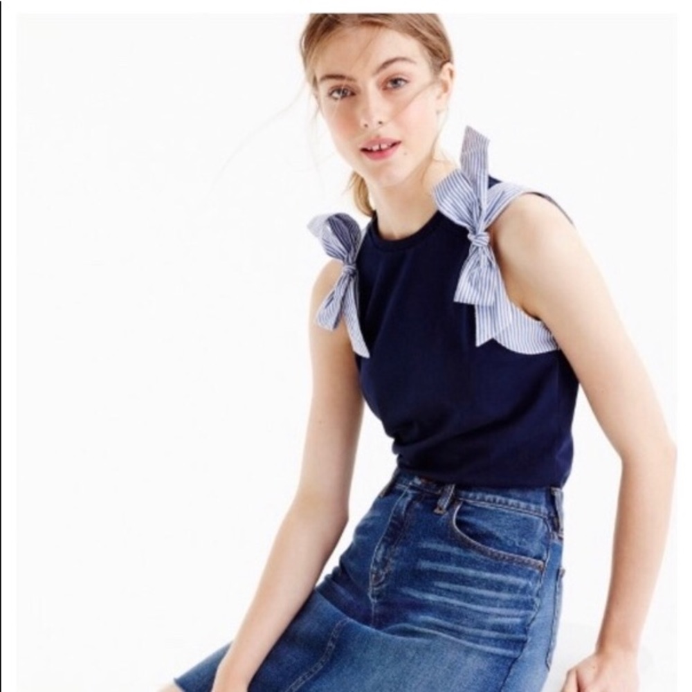 J.crew navy stripe bow tank